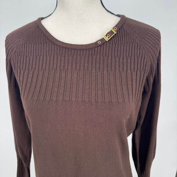 Peck & Peck Collection Women's XL Brown Ribbed Knit Top - Picture 1 of 6